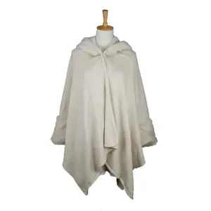 Mio Winter Dames Hot Selling Imiteren Wollen Hoodie Poncho Sjaal Met Nepbontmouwen