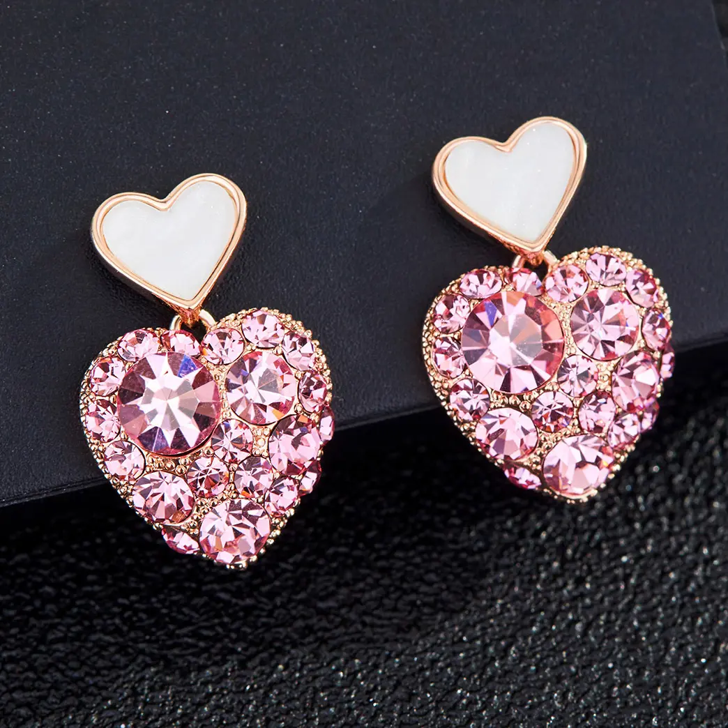 Pendientes pequeños de plata S925 con forma de aguja, joyería de amor, Diamante rosa