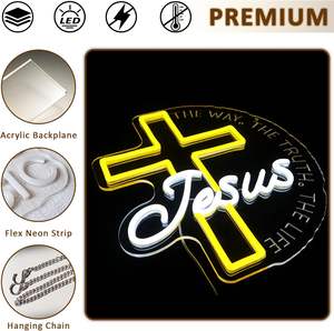 Croix néon LED « Voie de Jésus, la vérité de la vie ». Convient aux salons et aux églises. Famille. Bureau. Enseignes néon personnalisées sur le thème religieux - Product Image 6