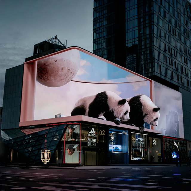 Outdoor High Brightness and Waterproof LED Billboard Wall 90 Degree Corner Digital Signage Naked Eye 3D LED Display Screen