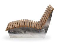 Banc de jardin ergonomique moderne en forme de S, chaise longue d'extérieur, base en acier inoxydable, lattes en bois imperméables, mobilier de rue