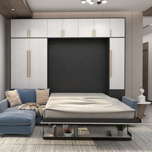 Meuble de salon et de chambre à coucher, <span class=keywords><strong>lit</strong></span> murale, grande taille, avec étagères, meubles supplémentaires et canapé bleu - Product Image 1