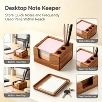 Porte-notes adhésifs en bois fait main, boîte de rangement compacte pour bloc-notes en bois, organiseur de papeterie pour la maison, le bureau ou le bureau à domicile