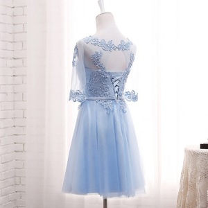 Elegant A-Line Bridesmaid Dress O-Neck Lace Tulle Mid-Length Formal Evening Gown For Wedding Party - Product Image 2