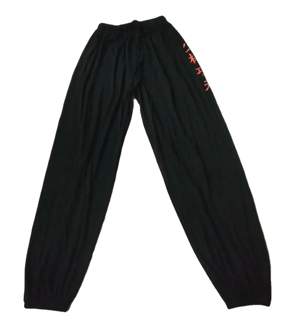 Unisex tinta unita cotone nero spandex molto elastico con shaolin kungfu lettere cinesi stampate pantaloni da allenamento kungfu