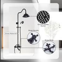 Système de douche vintage noir en laiton antique, corps et tuyaux en laiton massif, pommeau de douche rond classique effet pluie