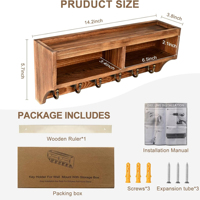 Porte-clés mural pliable en bois écologique et organiseur de courrier avec 6 crochets et boîte de rangement pour entrée