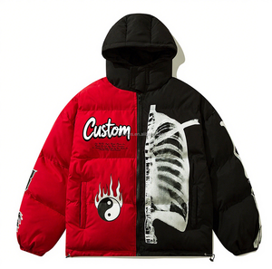 Nouveau produit Street Style contraste Patchwork os imprimé épaissi chaud coton rembourré veste pour hommes - Product Image 6