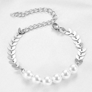Bracelet chaîne en forme de feuille dorée pour femmes, avec perles d'imitation, bijoux à la mode, cadeau - Product Image 2