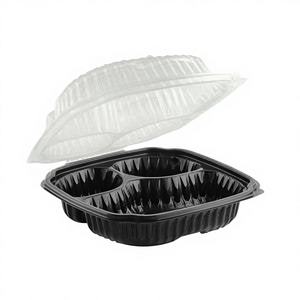 ProTakeOut [11x11] Paquete de 100 Contenedores de Comida para Llevar de PP con Bisagras, Bicolor, de 3 Compartimentos, de 3.3 Pulgadas de Grosor, Duraderos, Libres de BPA y Aptos para Microondas - Product Image 1