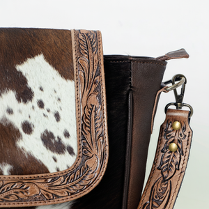 กระเป๋าแมสเซ็นเจอร์หนังวัวสไตล์ตะวันตกสุดหรูสำหรับผู้หญิงมีซิปและจับคู่กับสายแฮเหล็กที่จับที่กำลังมาแรง - Product Image 1