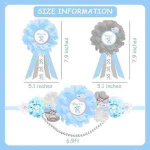 Kit de ceinture de maternité et de baby shower motif éléphant bleu et gris, ceinture ventrale pour baby shower fleuri et épingles de corsage pour future <span class=keywords><strong>maman</strong></span> et future papa - Product Image 6