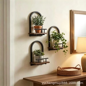 Wooden <b>Wall</b> <b>Mounted</b> Floating <b>Shelf</b> For Indoor Plants Living Room Storage Rack With Arched Design - Product Image 3
