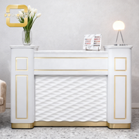 Bureau de réception de luxe argenté avec plateau en marbre personnalisé pour pédicure, mobilier de beauté avec éclairage LED, table carrée