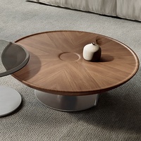 Meubles de salon Table à thé en acier inoxydable Tables basses rondes en bois de noyer au design moderne