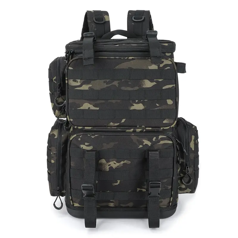 Mochila camuflada personalizável de fábrica BSCI para pesca, caminhadas, acampamento e caça, bolsa com zíper, bolsa de armazenamento para equipamento de estilingue da moda