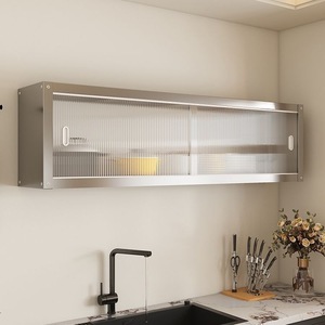 Estante de Almacenamiento de Cocina de Fabricante, Doble, de Acero Inoxidable, Montado en la Pared, Armario Colgante de Pared, Almacenamiento Suspendido de Pared, Puerta Corredera - Product Image 2