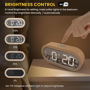 Réveil LED Miroir Thermomètre numérique en <span class=keywords><strong>bois</strong></span> Hygromètre Électronique Température Humidité Mètre avec Snooze Chargeur USB Horloge - Product Image 3