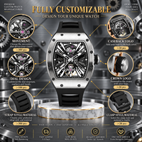 Montre mécanique squelette personnalisée pour homme, cadran ouvert, design de luxe, collection de montres-bracelets en gros pour marques de vente en ligne