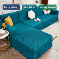 Housse de canapé moderne 3 pièces en seersucker extensible épaissi à motifs géométriques, protection complète pour canapé sectionnel, causeuse et chaise longue individuelle