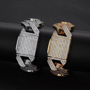 Bijoux Hip Hop, Bracelet en Zircon, Boucle à Rabat de 25 mm, Chaîne Cubaine à Trois Rangs en Forme de Rhombus, Tanjing - Product Image 4