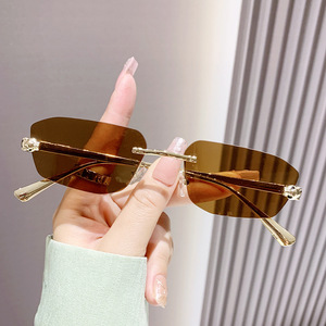 Frameless Polygonal <b>Sunglasses</b> Black Pc Lens Uv400 Unisex Retro Leopard Head Metal <b>Sunglasses</b> - Product Image 3
