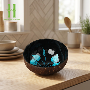 BEST SELLER Painted Leaf Coconut Shell <b>Bowl</b> Vietnamese-style Entryway <b>Key</b> Storage Tray Home <b>Decoration</b> and Storage <b>Bowls</b> - Product Image 1