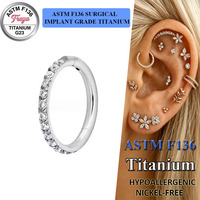 Cincin Hidung Titanium ASTM F136 Freya dengan Zirkon, Anting Hoop Septum Clicker, Perhiasan Tindik Tubuh Daith Lelix