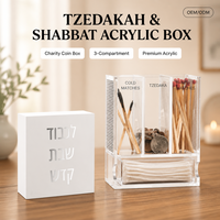 Acryl-Tzedakah-Box Shabbat-Organizer Transparente Spendenbox mit Streichholzhalter Jüdisches Judaica-Geschenk Großhandel OEM