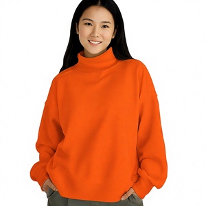 Sweat-shirt à col montant en molleton 340g personnalisé, écologique, uni, à manches longues, pour femme, service OEM, matériau de qualité supérieure, élégant et décontracté - Product Image 1