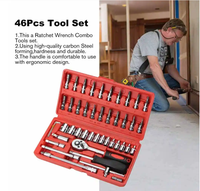 Kit de réparation automobile professionnel robuste de 46 pièces, OEM, 1 an, acier au carbone, clé à cliquet portable, jeu de douilles, coffret de transport