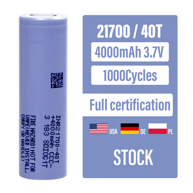 Original SAM INR21700 40T Rechargeable Lithium Batterie 4000mAh 3.6V 35A Discharge 21700 40T