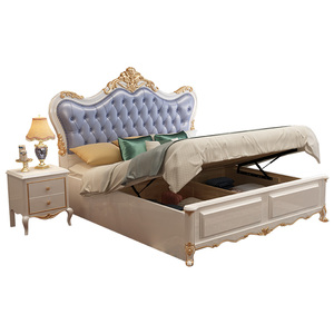 <span class=keywords><strong>Letto</strong></span> Matrimoniale in Legno Massello dal Design Europeo Elegante con Testiera Imbottita a Rombi e Contenitore Nascosto, Arredamento per la Casa - Product Image 2