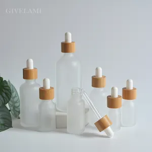5ml 10ml 15ml 30ml 50ml 100ml Natural Cosmetic Packaging Bamboo Wooden Frosted Glass Dropper Bottles