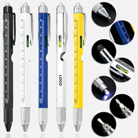 Stylo multifonction 9 en 1 avec lumière LED, tournevis, niveau, stylet, règle, stylo bille en métal pour cadeaux promotionnels
