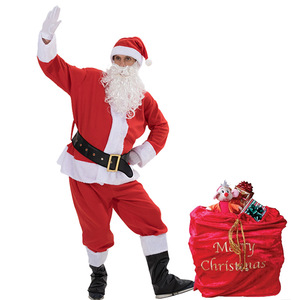 Bolsa de Regalo Navideña de Terciopelo Rojo con Bordado Dorado y Cierre de Cordón, Diseño de Santa Claus - Product Image 2