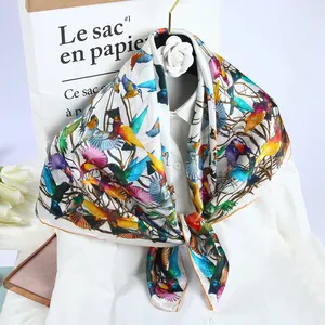 Custom Made Bohemian style Women Beautiful Printed Scarf Square Silk Satin Hijab Scarf