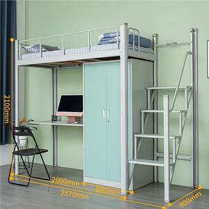 Dortoir appartements <span class=keywords><strong>lit</strong></span> Double <span class=keywords><strong>pont</strong></span>, Loft métallique <span class=keywords><strong>lit</strong></span> superposé <span class=keywords><strong>avec</strong></span> <span class=keywords><strong>bureau</strong></span> chaise - Product Image 6