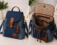 Hexenartige Himmelsmotive Bestickte Denim-Satteltasche, Vintage Sonne-Mond-Stern-Ketten-Umhängetasche für Damen aus Canvas