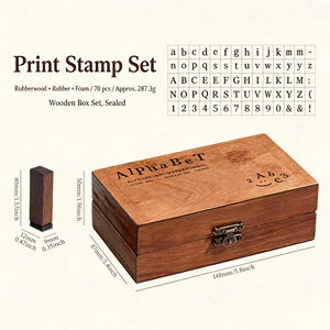 Kit de papeterie créative rétro : Boîte en bois avec lettres et chiffres, tampons décoratifs DIY, technique d'impression, design en forme de bande - Product Image 6