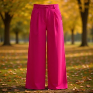 Pantaloni Dolado da donna a gamba larga, vita alta, vestibilità ampia, lunghezza intera, tinta unita, casual, con elastico in vita, in tessuto pleuche, stile autunnale - Product Image 2