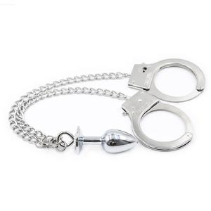 أصفاد للكاحل من الفولاذ المقاوم للصدأ BDSM, أصفاد للكاحل مزودة بمقبس شرجي للعلاقة الجنسية للبالغين - Product Image 2