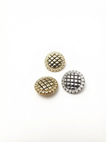 Bouton-pression matelassé doré en strass, motif losanges de luxe, en alliage de zinc, avec rivet à bordure en corde écologique, pour manteau en tweed de soirée
