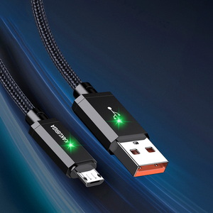 Kakusiga Chất Lượng Tốt 1M 2.4A Bện Thông Minh Sạc Cáp Dữ Liệu Micro-USB Cable Với LED Ánh Sáng - Product Image 4