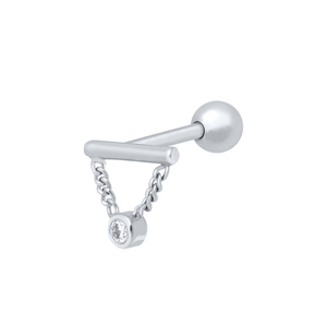 Boucles d'oreilles clous en argent sterling S925, style turc, avec chaîne géométrique simple, pampille et diamant, pour piercing d'oreille - Product Image 2