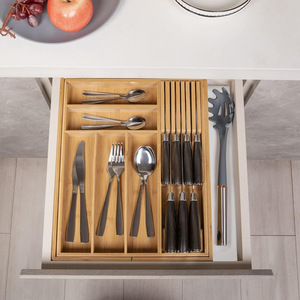 Bamboo Drawer Organizer Multi Compartment <b>Storage</b> <b>Tray</b> For Kitchen Tableware Desktop Organizing 18L Eco Friendly Rectangular - Product Image 3