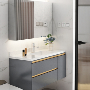 High End Modern Washroom Ceramic Wash Basin Cabinet Set Bathroom Vanity Solid Wood Bathroom Cabinet
