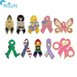 Manufacturer Customized Creative Cancer Awareness Ribbon Lapel Pins Badges Brooches Custom Ribbon Enamel Pin