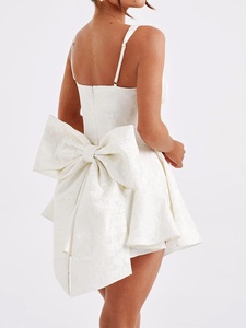 <span class=keywords><strong>Robe</strong></span> Corset Jacquard Jaune et Noir Été Élégante Courte <span class=keywords><strong>Patineuse</strong></span> à Bretelles Fines avec Nœud sans Manches pour Soirée <span class=keywords><strong>Femme</strong></span> - Product Image 5