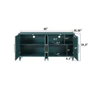 Aparador Moderno de Madera de 63'' con Puertas Talladas con Flores, Tiradores Metálicos y Estantes Ajustables - Product Image 4